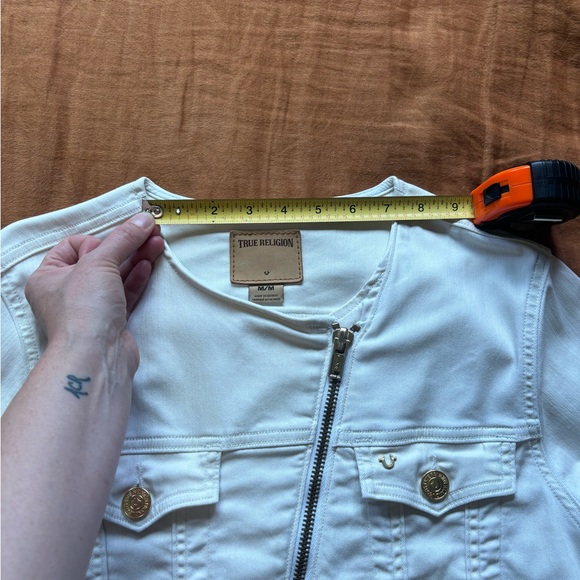 True Religion Dusty Bike White Jacket - Asymmetrical Zipper Denim Jacket - Med - Picture 10 of 15